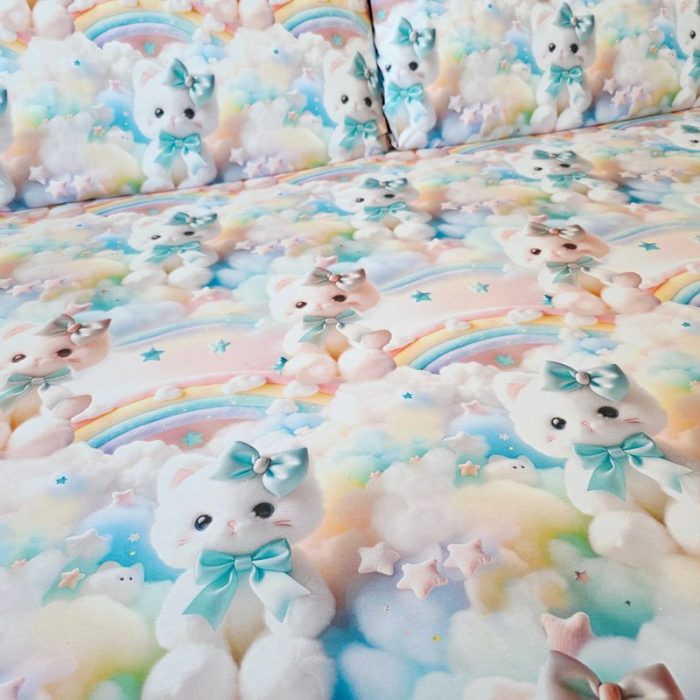 Lenjerie completă Ariale „Pisicuțe” – bumbac ranforce imprimat digital 5D, 4 piese, pat dublu - imagine 18