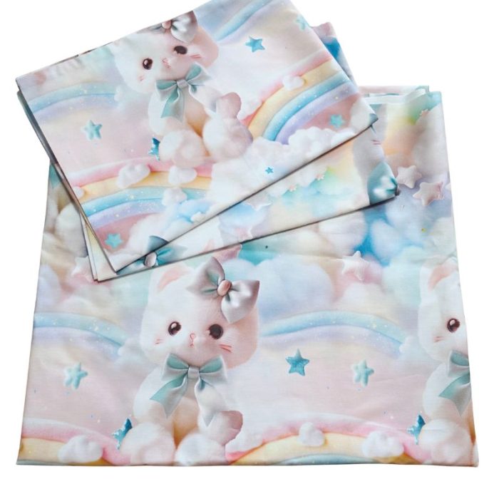 Lenjerie completă Ariale „Pisicuțe” – bumbac ranforce imprimat digital 5D, 4 piese, pat dublu - imagine 2