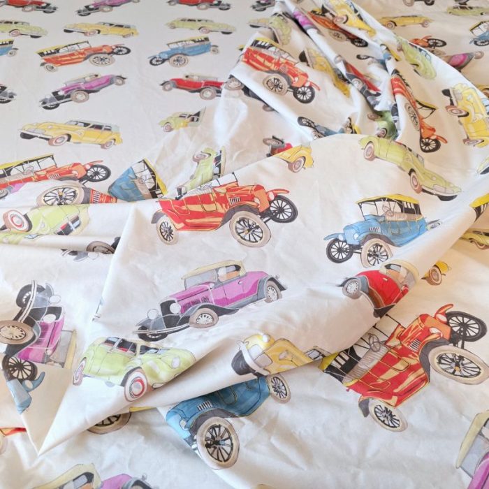 Lenjerie de pat Retro Cars Ariale, pentru 1 persoana, 3 piese, bumbac imprimat digital - imagine 5