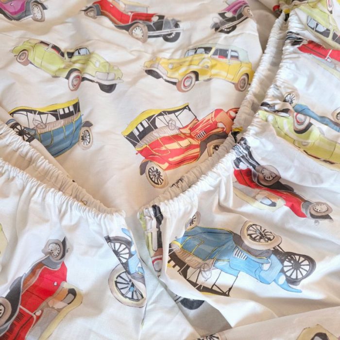 Cearceaf de pat cu elastic Retro Cars Ariale, bumbac ranforce, Multicolor - imagine 8