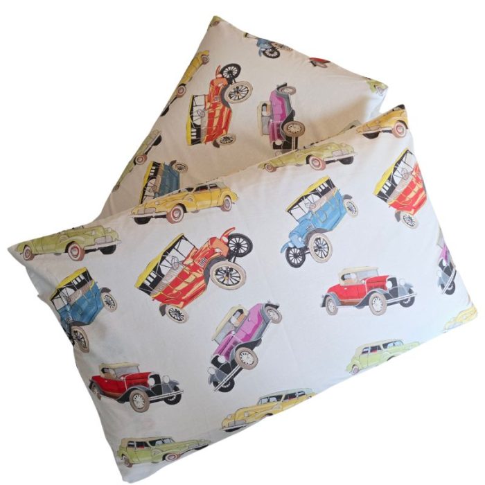 Lenjerie de pat Retro Cars Ariale, pentru 2 persoane, 4 piese, bumbac imprimat digital - imagine 7