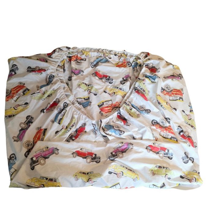 Cearceaf de pat cu elastic Retro Cars Ariale, bumbac ranforce, Multicolor - imagine 2