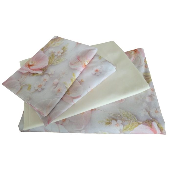 Lenjerie de Pat „Flori pudrate” – Bumbac 100%, Imprimare Digitală, 4 Piese - imagine 9