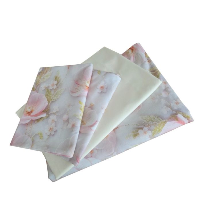 Lenjerie de Pat „Flori pudrate” – Bumbac 100%, Imprimare Digitală, 4 Piese - imagine 10