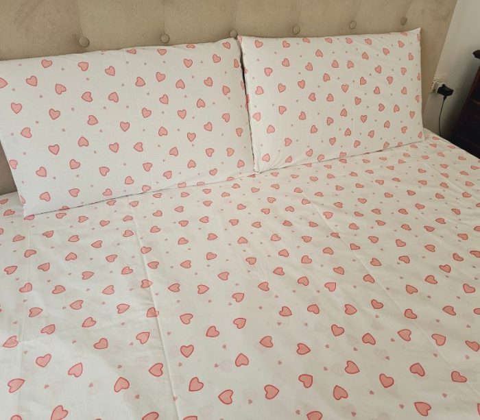 Lenjerie de Pat din Bumbac Ranforce – Inimi Roz, Ediție Specială Ziua Iubirii, pentru 2 persoane, 4 piese - imagine 5