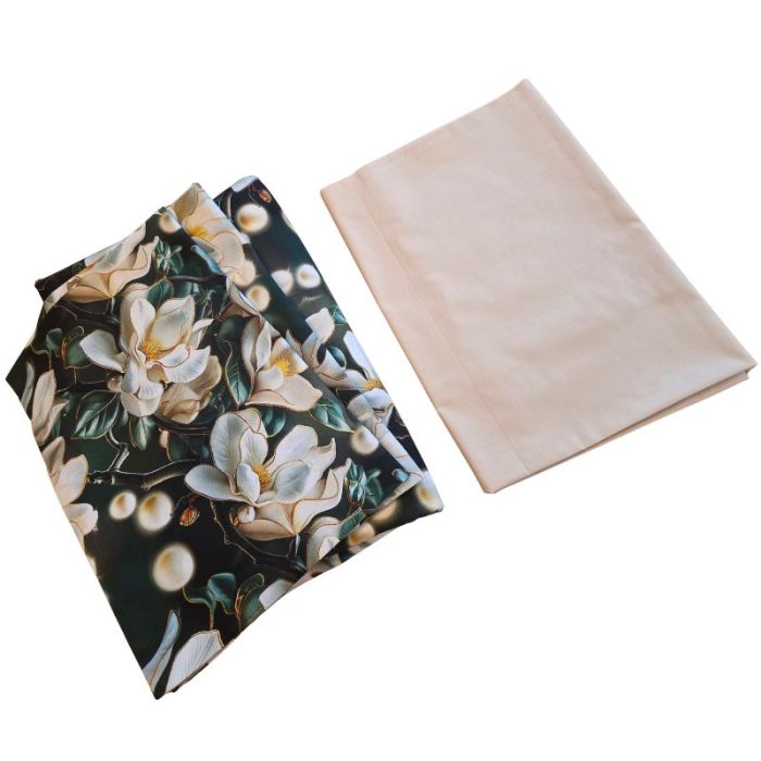Lenjerie de Pat din Bumbac Ranforce 5D – Flori de Magnolie, Imprimare Digitală Premium, 2 persoane , 4 piese - imagine 17