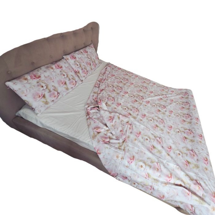 Lenjerie de Pat „Flori pudrate” – Bumbac 100%, Imprimare Digitală, 4 Piese - imagine 14