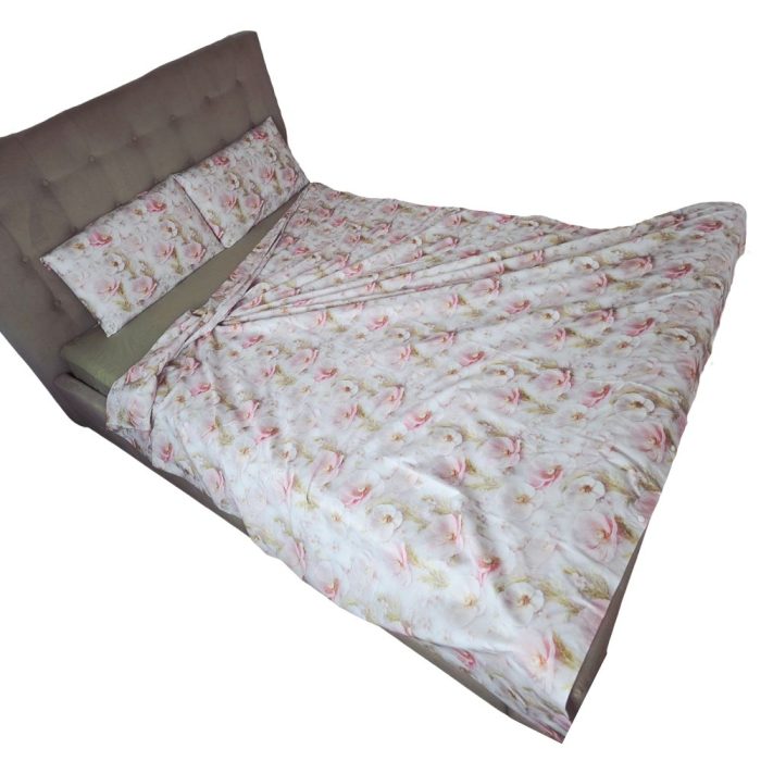 Lenjerie de Pat „Flori pudrate” – Bumbac 100%, Imprimare Digitală, 4 Piese - imagine 18