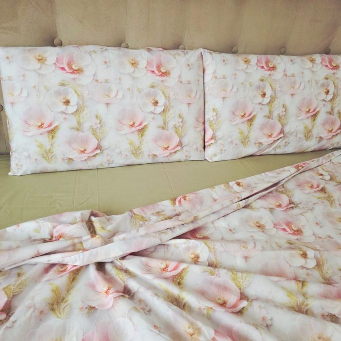 Lenjerie de Pat „Flori pudrate” – Bumbac 100%, Imprimare Digitală, 4 Piese - imagine 19