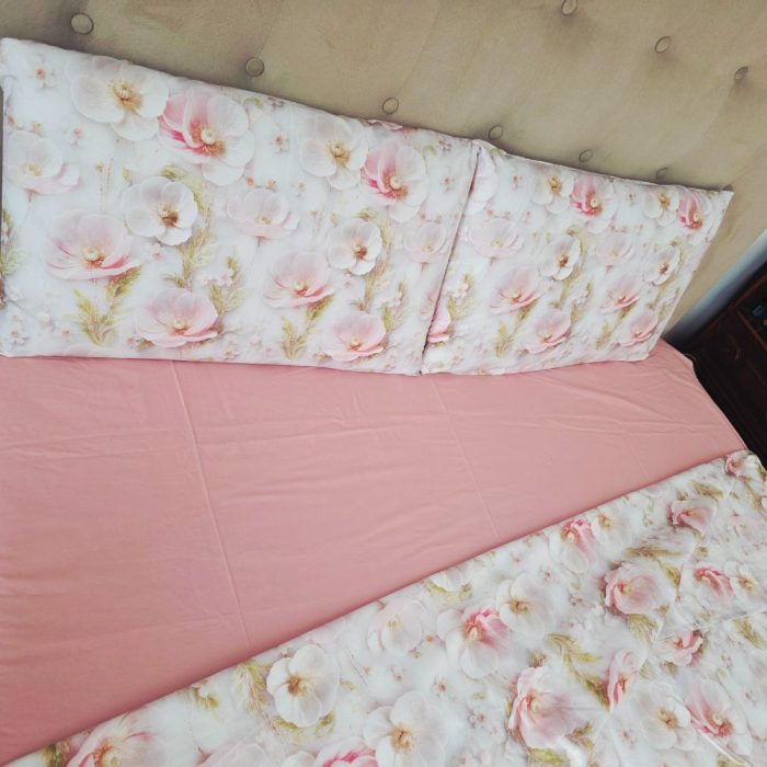 Lenjerie de Pat „Flori pudrate” – Bumbac 100%, Imprimare Digitală, 4 Piese - imagine 28