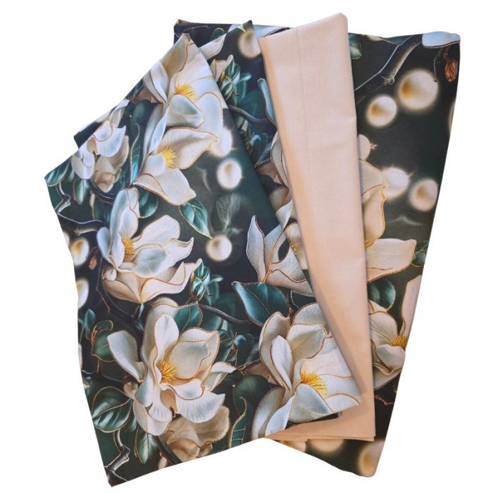 Lenjerie de Pat din Bumbac Ranforce 5D – Flori de Magnolie, Imprimare Digitală Premium, 2 persoane , 4 piese - imagine 19