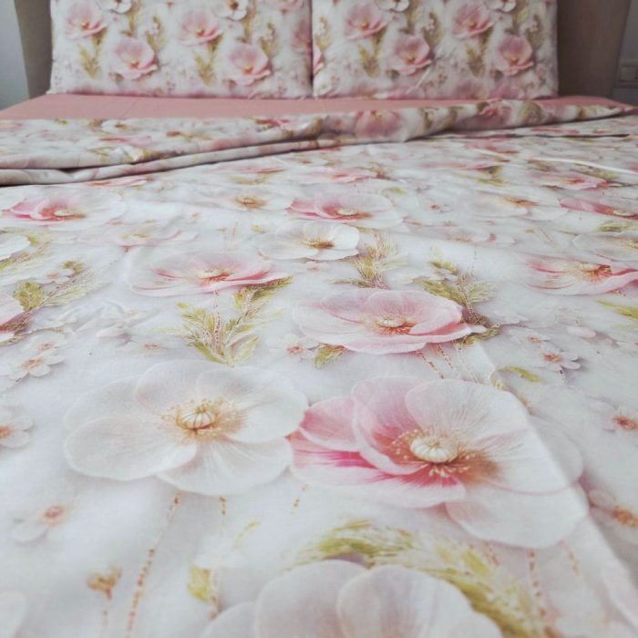 Lenjerie de Pat „Flori pudrate” – Bumbac 100%, Imprimare Digitală, 4 Piese - imagine 35