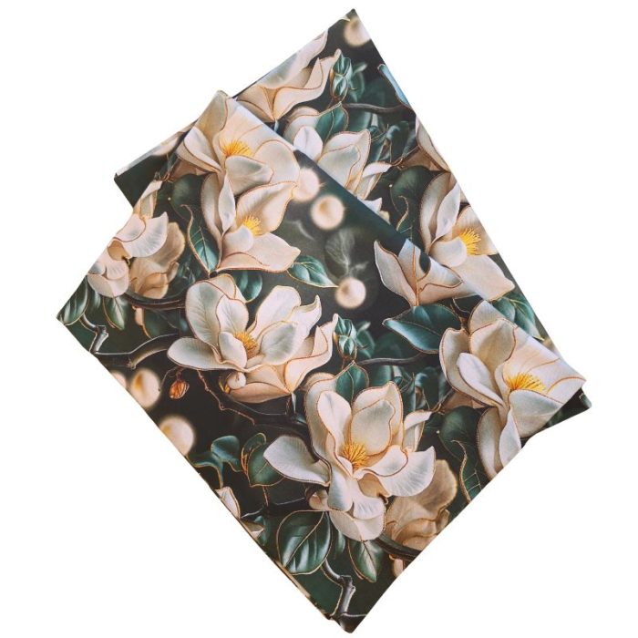 Lenjerie de Pat din Bumbac Ranforce 5D – Flori de Magnolie, Imprimare Digitală Premium, 2 persoane , 4 piese - imagine 20