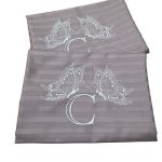 Lenjerie de pat pentru 2 persoane, 4 piese, damasc satinat, Maro, brodata - imagine 6