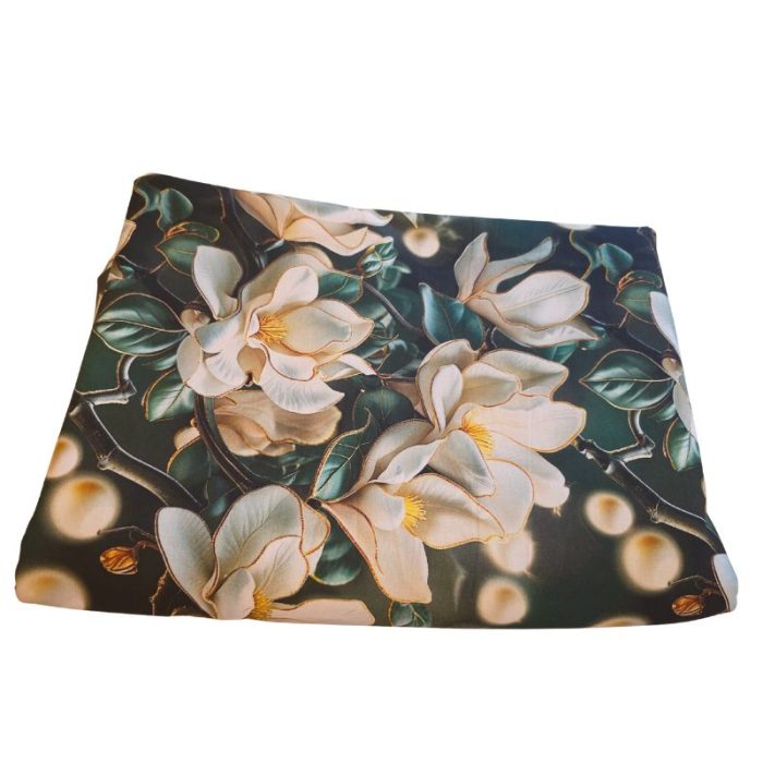 Lenjerie de Pat din Bumbac Ranforce 5D – Flori de Magnolie, Imprimare Digitală Premium, 2 persoane , 4 piese - imagine 6