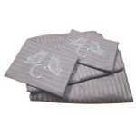 Lenjerie de pat pentru 2 persoane, 4 piese, damasc satinat, Maro, brodata - imagine 4