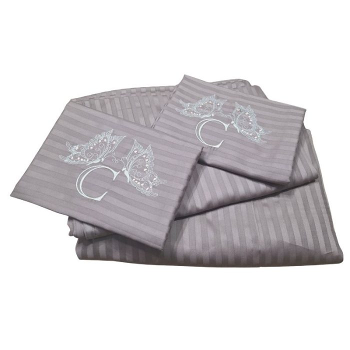 Lenjerie de pat pentru 2 persoane, 4 piese, damasc satinat, Maro, brodata - imagine 4