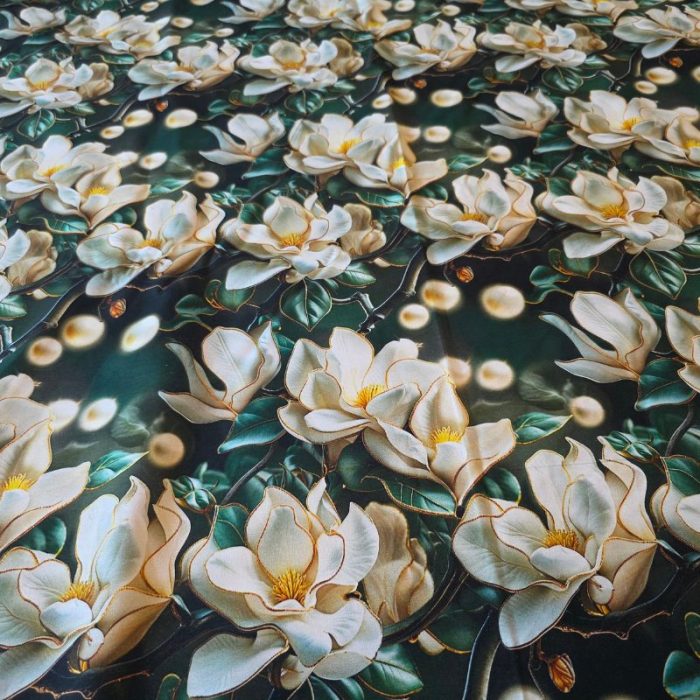 Lenjerie de Pat din Bumbac Ranforce 5D – Flori de Magnolie, Imprimare Digitală Premium, 2 persoane , 4 piese - imagine 11