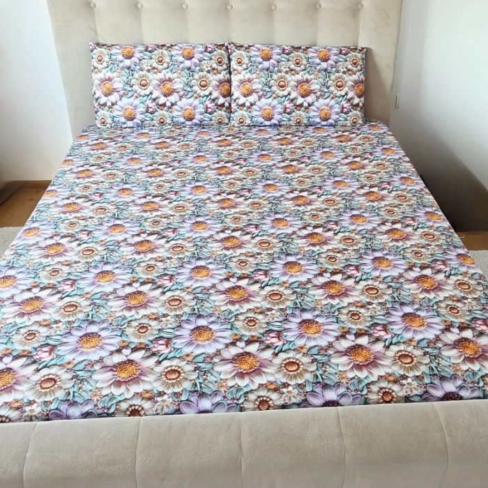 Lenjerie de Pat Margarete Pastelate 5D Ariale– Bumbac, Imprimare Digitală, 4 Piese - imagine 17