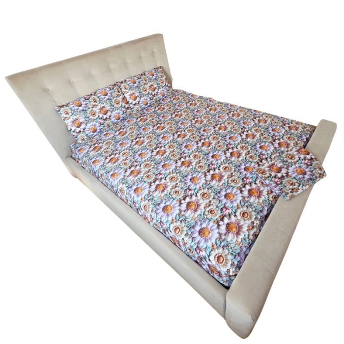 Lenjerie de Pat Margarete Pastelate 5D Ariale– Bumbac, Imprimare Digitală, 4 Piese - imagine 5